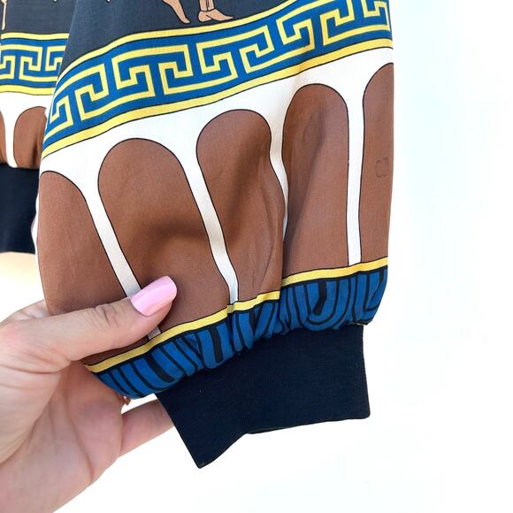 Vintage Vio Silk Greco-Roman Print Versace Style Medium Bomber Jacket 1990s - Picture 7 of 9